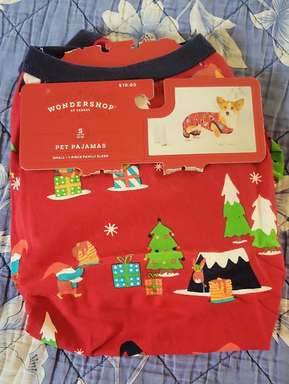 Wondershop Red Pet Dog Pajama Set with Holiday Camping Gnomes New Small